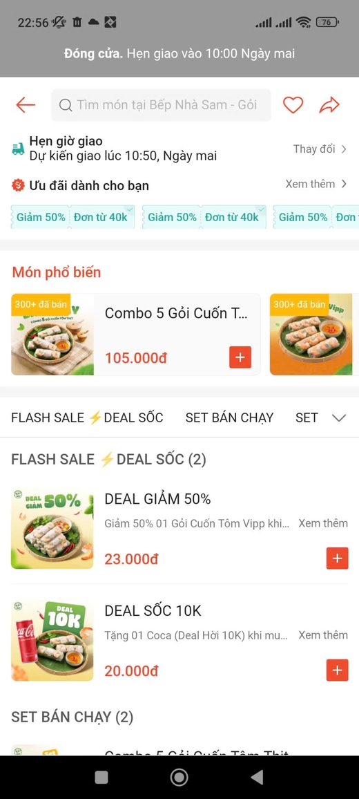 Gian hàng Bếp Nhà Sam trên Food App — ảnh 1