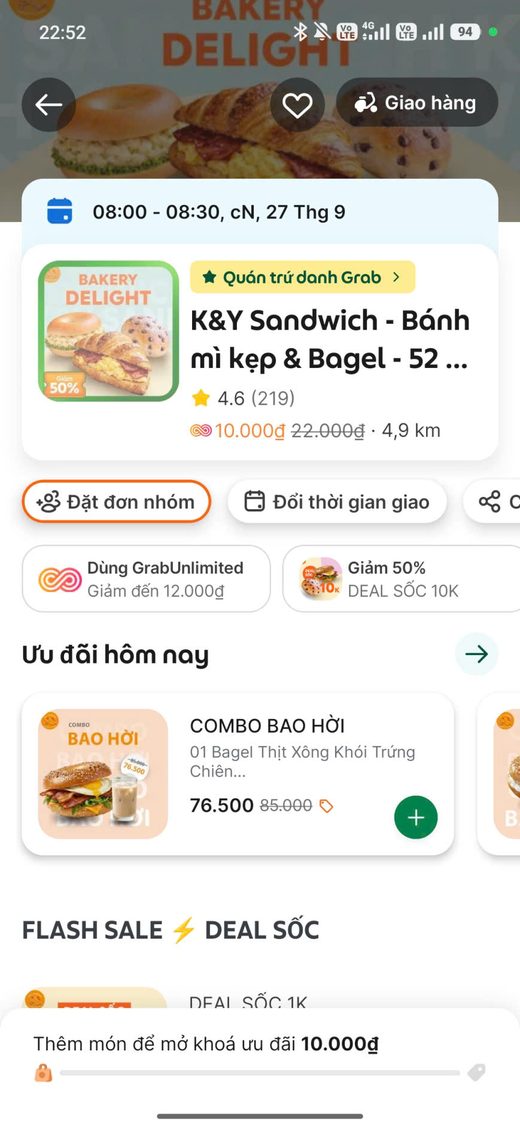 Gian hàng K&Y Sandwich trên Food App — ảnh 1