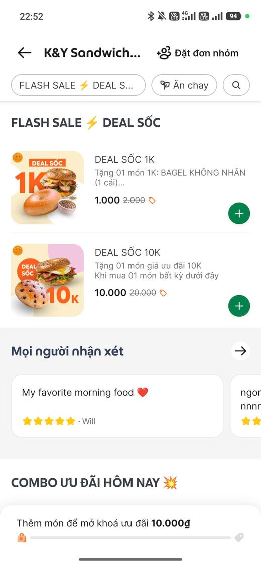 Gian hàng K&Y Sandwich trên Food App — ảnh 2