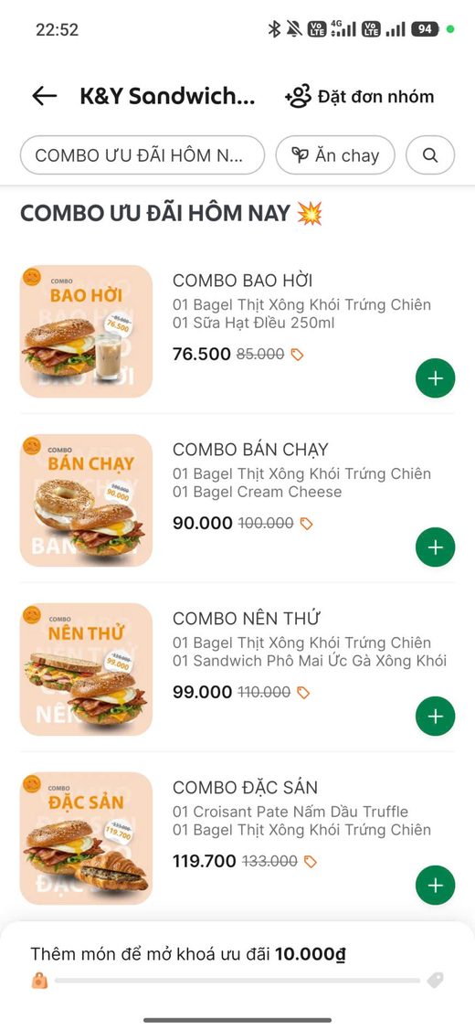 Gian hàng K&Y Sandwich trên Food App — ảnh 3