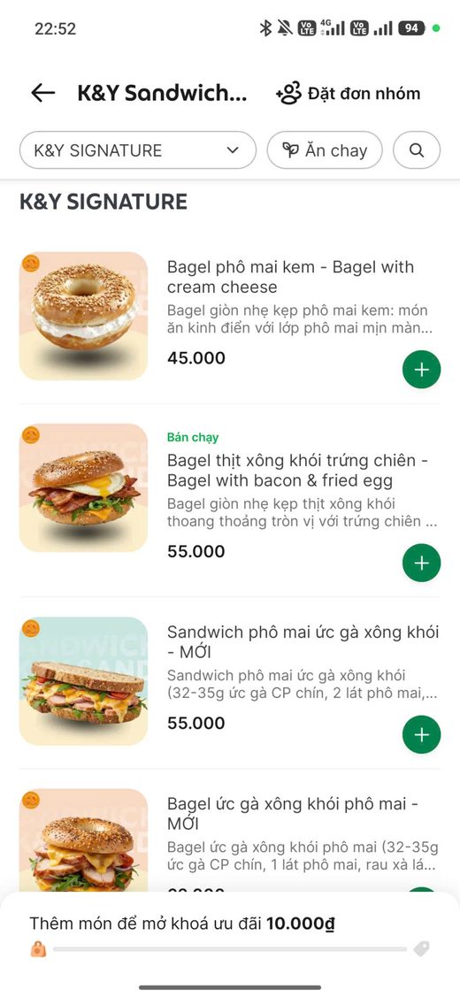 Gian hàng K&Y Sandwich trên Food App — ảnh 4